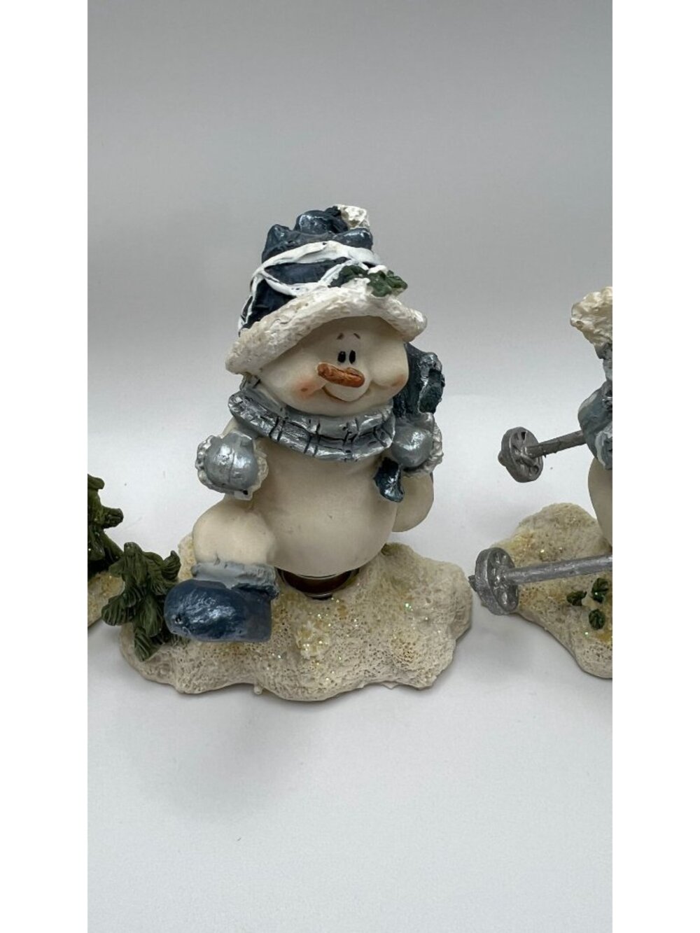 Snowman Figurine Set Skiing & Winter Scene Holiday Decor - Picture 4 of 5